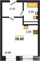 Планировка студии(квартира) площадью 28.8 квадратных метров в “ЖК Пушкино Град”