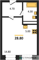 Планировка студии(квартира) площадью 28.8 квадратных метров в ЖК “ЖК Пушкино Град”