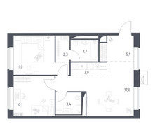 Планировка двухкомнатной(квартира) площадью 55.62 квадратных метров в “ЖК Верейская 41”