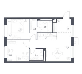 Планировка двухкомнатной(квартира) площадью 55.62 квадратных метров в ЖК “ЖК Верейская 41”