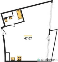 Планировка однокомнатной(апартаменты) площадью 47.07 квадратных метров в “ЖК Клубный дом Рублево”