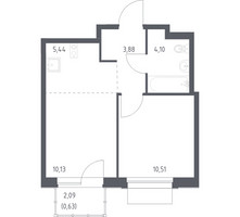 Планировка однокомнатной(квартира) площадью 34.69 квадратных метров в “ЖК Новое Внуково”