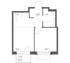 Планировка однокомнатной(квартира) площадью 34.69 квадратных метров в ЖК “ЖК Новое Внуково”