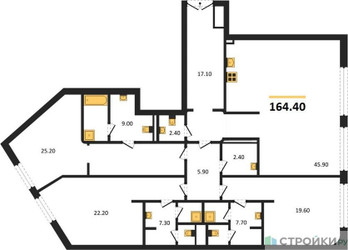 Планировка трехкомнатной(квартира) площадью 164.4 квадратных метров в “ЖК Nicole (Николь)”