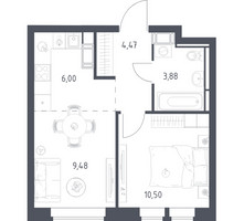 Планировка однокомнатной(квартира) площадью 34.33 квадратных метров в “ЖК Большое Путилково”