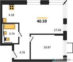 Планировка однокомнатной(квартира) площадью 40.59 квадратных метров в “ЖК Новое Видное”