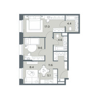 Планировка трехкомнатной(квартира) площадью 60.7 квадратных метров в “ЖК Станиславский”