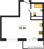 Планировка однокомнатной(квартира) площадью 33.3 квадратных метров в “ЖК Гоголь парк”