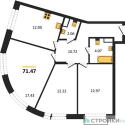 Планировка трехкомнатной(квартира) площадью 71.47 квадратных метров в ЖК “ЖК Движение. Говорово”