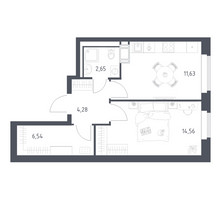 Планировка однокомнатной(квартира) площадью 39.66 квадратных метров в “ЖК Большое Путилково”