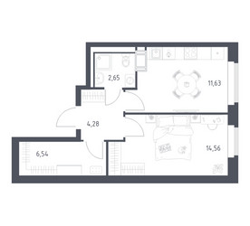 Планировка однокомнатной(квартира) площадью 39.66 квадратных метров в ЖК “ЖК Большое Путилково”