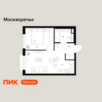 Планировка однокомнатной(квартира) площадью 34.1 квадратных метров в “ЖК Москворечье”