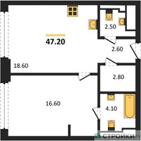 Планировка однокомнатной(квартира) площадью 47.2 квадратных метров в “ЖК СТОУН Грэйн”
