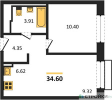 Планировка однокомнатной(квартира) площадью 34.6 квадратных метров в “ЖК Рублевский Квартал”
