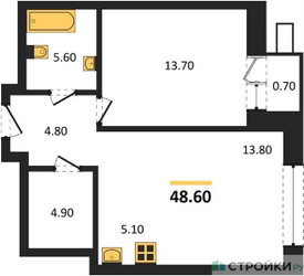 Планировка однокомнатной(квартира) площадью 48.6 квадратных метров в ЖК “ЖК Родина Парк”
