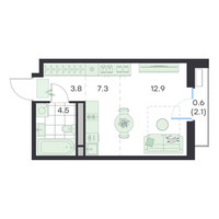 Планировка студии(квартира) площадью 29.1 квадратных метров в “ЖК G3 Михалевич”