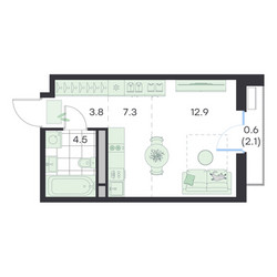 Планировка студии(квартира) площадью 29.1 квадратных метров в ЖК “ЖК G3 Михалевич”