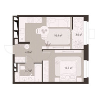 Планировка однокомнатной(квартира) площадью 42.2 квадратных метров в “ЖК Гранд Комфорт”