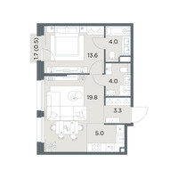 Планировка двухкомнатной(квартира) площадью 50.2 квадратных метров в “ЖК Станиславский”