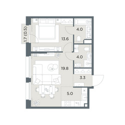 Планировка двухкомнатной(квартира) площадью 50.2 квадратных метров в ЖК “ЖК Станиславский”