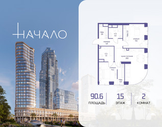 Планировка двухкомнатной(квартира) площадью 90.6 квадратных метров в ЖК “ЖК Начало”