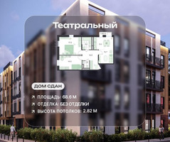 Планировка трехкомнатной(квартира) площадью 68.6 квадратных метров в “ЖК Театральный”