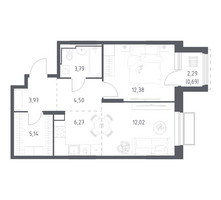 Планировка однокомнатной(квартира) площадью 48.76 квадратных метров в “ЖК Долина Яузы”