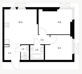 Планировка двухкомнатной(квартира) площадью 47.8 квадратных метров в ЖК “ЖК Второй Нагатинский”