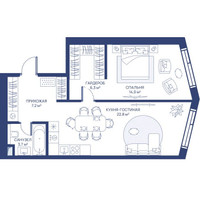 Планировка однокомнатной(квартира) площадью 54 квадратных метров в “ЖК Свет”