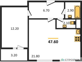 Планировка однокомнатной(квартира) площадью 47.6 квадратных метров в “ЖК Карамельный”