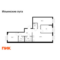 Планировка трехкомнатной(квартира) площадью 78.3 квадратных метров в “ЖК Ильинские луга”