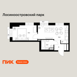 Планировка однокомнатной(квартира) площадью 31.8 квадратных метров в ЖК “ЖК Лосиноостровский парк”