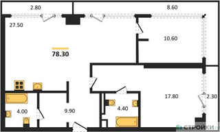 Планировка двухкомнатной(квартира) площадью 78.3 квадратных метров в “ЖК СТОУН Грэйн”