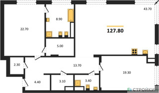 Планировка двухкомнатной(квартира) площадью 127.8 квадратных метров в “ЖК Vnukovo Country Club (Внуково Кантри Клаб)”