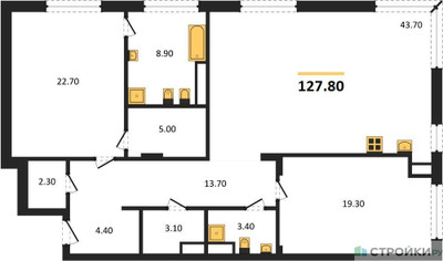 Планировка двухкомнатной(квартира) площадью 127.8 квадратных метров в ЖК “ЖК Vnukovo Country Club (Внуково Кантри Клаб)”