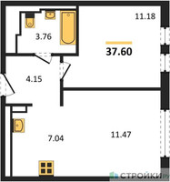 Планировка однокомнатной(квартира) площадью 37.6 квадратных метров в “ЖК Остафьево”