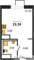 Планировка студии(квартира) площадью 23.24 квадратных метров в “ЖК Алхимово”