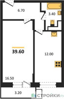 Планировка однокомнатной(квартира) площадью 39.6 квадратных метров в “ЖК Пироговская Ривьера”
