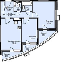 Планировка двухкомнатной(квартира) площадью 60 квадратных метров в “ЖК Соболевка”