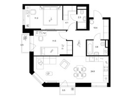 Планировка двухкомнатной(квартира) площадью 69.2 квадратных метров в “ЖК Руставели 14”