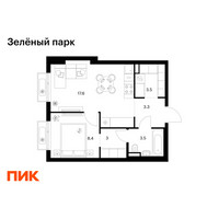 Планировка однокомнатной(квартира) площадью 39.3 квадратных метров в “ЖК Зеленый парк”