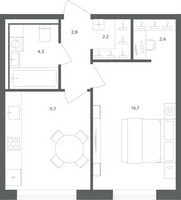 Планировка однокомнатной(квартира) площадью 38.1 квадратных метров в “ЖК Равновесие”