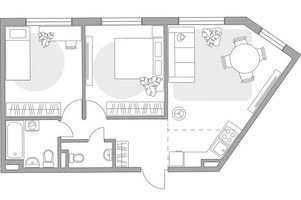 Планировка трехкомнатной(квартира) площадью 56.51 квадратных метров в “ЖК Аникеевский”