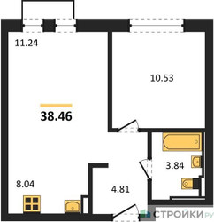 Планировка однокомнатной(квартира) площадью 38.46 квадратных метров в ЖК “ЖК Рублевский Квартал”