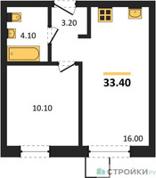 Планировка однокомнатной(квартира) площадью 33.4 квадратных метров в “ЖК Лесная Отрада”