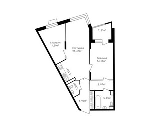 Планировка трехкомнатной(квартира) площадью 71 квадратных метров в ЖК “ЖК Клубный дом Точка отсчета”