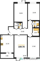 Планировка 4+ комнатной(квартира) площадью 109.7 квадратных метров в “ЖК Первый Лермонтовский”