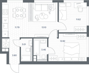 Планировка двухкомнатной(квартира) площадью 59.6 квадратных метров в ЖК “ЖК TATE (Тэйт)”