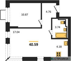 Планировка однокомнатной(квартира) площадью 40.59 квадратных метров в “ЖК Новое Видное”