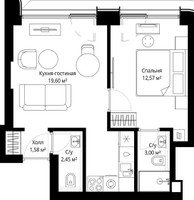 Планировка однокомнатной(квартира) площадью 38.6 квадратных метров в “ЖК Сити Бэй”